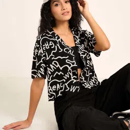 People by Pantaloons Black Printed Shirt image 4
