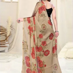 MIRCHI FASHION Beige & Red Floral Print Saree With Unstitched Blouse image 4