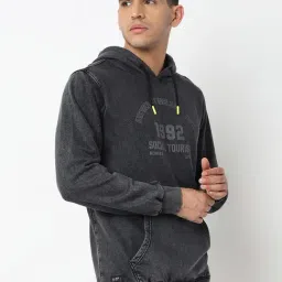 Spykar Black Slim Fit Printed Hooded Sweatshirt image 3
