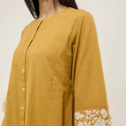 Utsa by Westside Mustard Floral Embroidered Cotton Blend A-Line Kurta image 4