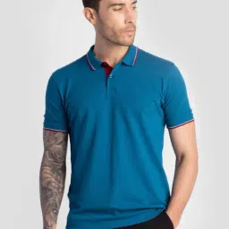 Reid & Taylor Teal Cotton Regular Fit Polo T-Shirt image 4