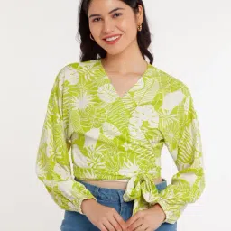 Zink London Green & White Floral Print Crop Top-picture-21