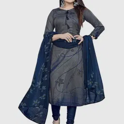 Rajnandini Grey & Blue Cotton Printed Unstitched Dress Material-image-0