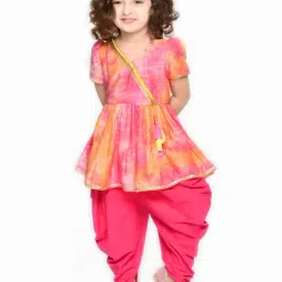 Saka Designs Kids Orange & Magenta Tie Dye Jhabla with Dhoti-picture-33