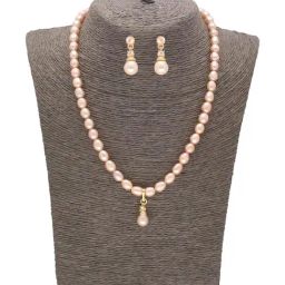 Sri Jagdamba Pearls Forever in Style Peach & Golden Necklace and Earring Set-picture-41