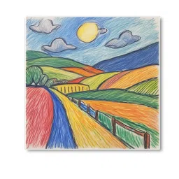 Nestroots Crayon Hand Drawn White Frame Landscape Canvas Wall Painting - Set of 2 image 4