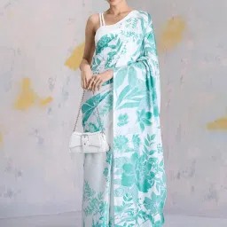 navyasa by liva Green Printed Saree With Unstitched Blouse image 4