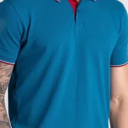 Reid & Taylor Teal Cotton Regular Fit Polo T-Shirt image 5