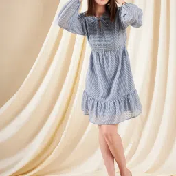 Kibo Blue Satin Self Mini Dress image 4