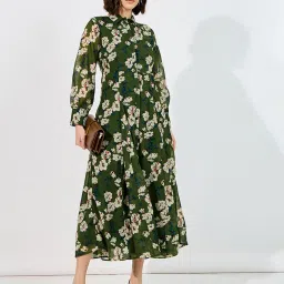 Styli Green Polyester Flared Printed Dresses image 4