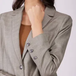 Fablestreet Grey Polyester Chequered Blazer image 4