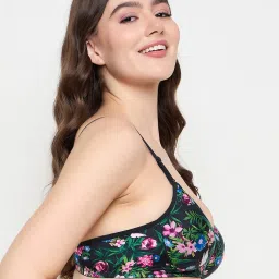 Clovia Black Polyamide Regular Fit Floral Print Bra image 4