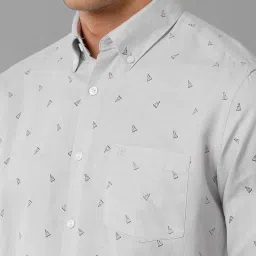 Linen Club Grey Regular Fit Printed Linen Shirt image 4