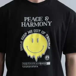 Bene Kleed Black Loose Fit Printed Cotton Crew T-Shirt image 4