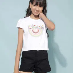 Crimsoune Club Girls White Cotton Graphic T-shirt-image-23