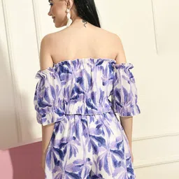 fuchsia PRETTY LOVING THING Abstract Printed Off-Shoulder Neck Casual Crop Top With Shorts image 4