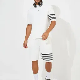 Styli White Relaxed Fit Striped Oversized T-Shirt & Shorts Set-picture-32