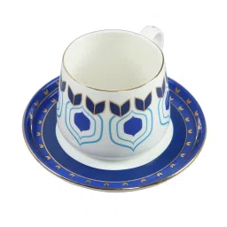 India Circus by Krsnaa Mehta Botanical Elegance Printed Indigo Bone China Cup and Saucer - Set of 4 image 4