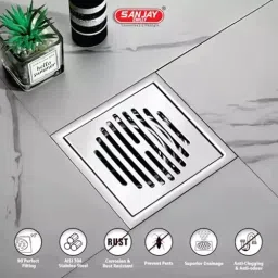 Sanjay Chilly Tof Square Classic Floor Drainer Silver 153 x 153 mm, TOF-SCGS-153 image 2