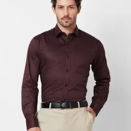 Kenneth Cole New York Burgundy Slim Fit Cotton Shirt-image-7