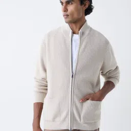 Ascot by Westside Beige Knit-Textured Relaxed Fit Jacket-image-71