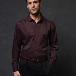 Rare Rabbit Maroon Regular Fit Geometric Shirt-image-55