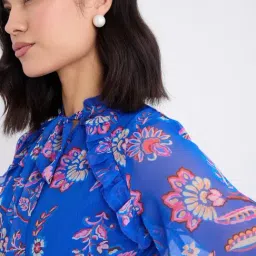 Styli Blue Synthetic Printed A-Line Dress image 5