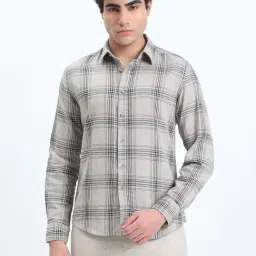 SHOWOFFFF Grey Cotton Slim Fit Checks Shirt-image-72