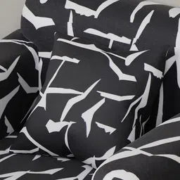 Aura Black & White Printed Polyester 1 Piece Sofa Cover With Arms image 4