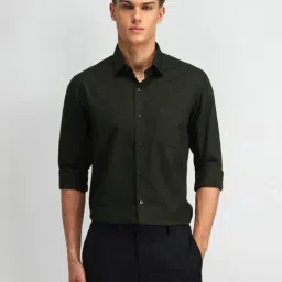 Arrow Dark Green Cotton Slim Fit Shirt-image-45