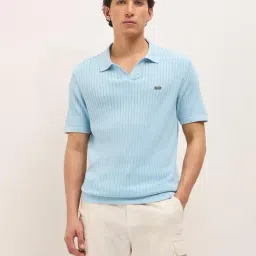 The Bear House Blue Cotton Woven Design Regular Fit Polo T-Shirt-picture-46