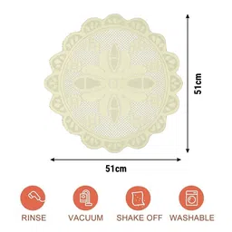 Aura Cream-Coloured 4 Pieces Self-Design Cotton Round Shape Table Placemats image 2