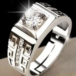 MEENAZ Men Set Of 2 Stainless Steel Silver Plated AD Studded Adjustable Finger Rings-picture-31