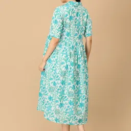 The Mom Store Women Floral Printed Maternity Shirt Collar Cotton A-Line Midi Dress-picture-40