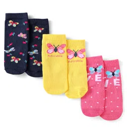 cute walk by babyhug Cutewalk by Babyhug Non Terry Knit Anti-bacterial Ankle Length Socks With Butterfly Design Pack of 3 - Yellow Black & Pink-picture-22