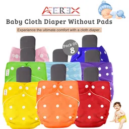 AEREX Baby Cloth Diapers Reusable For 6 Months to 3 Years With Black Insert Pads Leak Proof Washable Diapers For New Born Babies Adjustable Pocket Cloth Diaper Nappies (Pack of 8)-picture-10