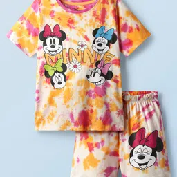 HoneyHap Disney Single Jersey Knit Half Sleeves Short Night Suit With Minnie Mouse Graphics & Tie and Dye Detailing - Multicolour image 1