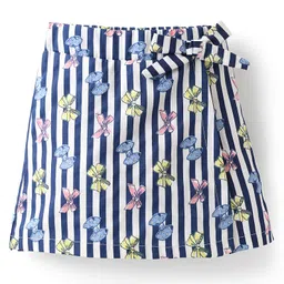 CrayonFlakes Cotton Woven Striped & Bows Printed Skort - Off White & Blue-picture-15