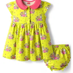 Babyhug Single Jersey Knit Cap Sleeves Peter Pan Frock & Bloomer With Bunny Print - Limegreen-picture-28