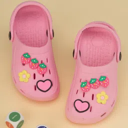 Yellow Bee Solid Clogs With Strawberry & Floral Charms - Pink-picture-13