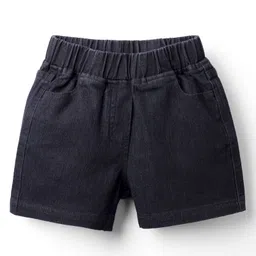 kookie kids india Kookie Kids Denim Solid Coloured Shorts With Two Pockets & Elasticated Waist- Black-picture-16