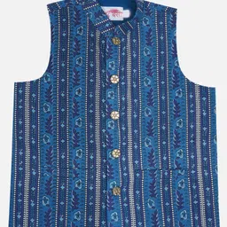 Little Bansi Cotton Woven Sleeveless Floral Printed Nehru Jacket - Blue-picture-33