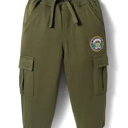 Babyhug French Terry Knit Full Length Lounge Pant with Patch - Olive Green-picture-27