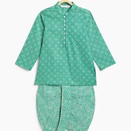 Campana 100% Cotton Woven Full Sleeves Bandhani Printed Dhoti Kurta Set - Teal Blue-picture-31