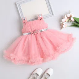 The Magic Wand Woven Sleeveless Floral Applique Detailed Sequins Embellished Layered Dress - Peach-picture-20