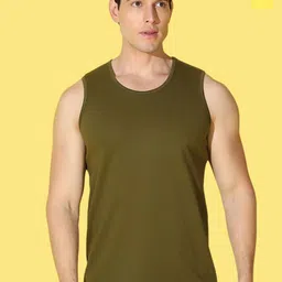 WOOSTRO Pack Of 2 Printed Super Combed Cotton Gym Vests VWS26(MORE YELLOW)(PLAIN OLIVE)-image-42