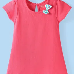 Babyhug Single Jersey Knit Half Sleeves Dresses With Fruit Print & Bow Applique Pack of 2 - Dark Pink & Light Blue image 2