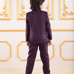 Mark & Mia Cotton Woven Full Sleeves Textured 3 Piece Party Suit With Bow - Violet image 2
