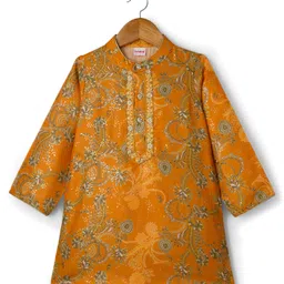 Babyhug Cotton Woven Full Sleeves Cambric Foil Printed Kurta Pajama Set- Mustard image 2