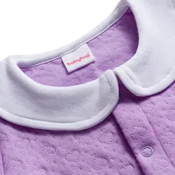 Babyhug Cotton Knit Full Sleeves Front Open Winter Wear Romper with Heart & Bunny Detailing - Lavender image 3